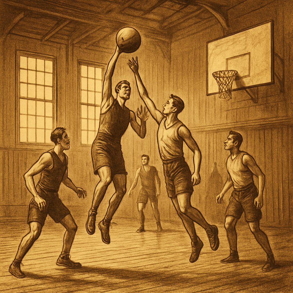 Illustrazione vintage della storia del basket